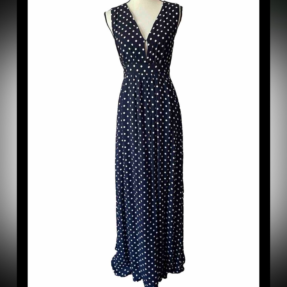NWT Lucca Couture Polka Dot Maxi Open Back V Neck Dress S/4 Waist 27” - Picture 4 of 11